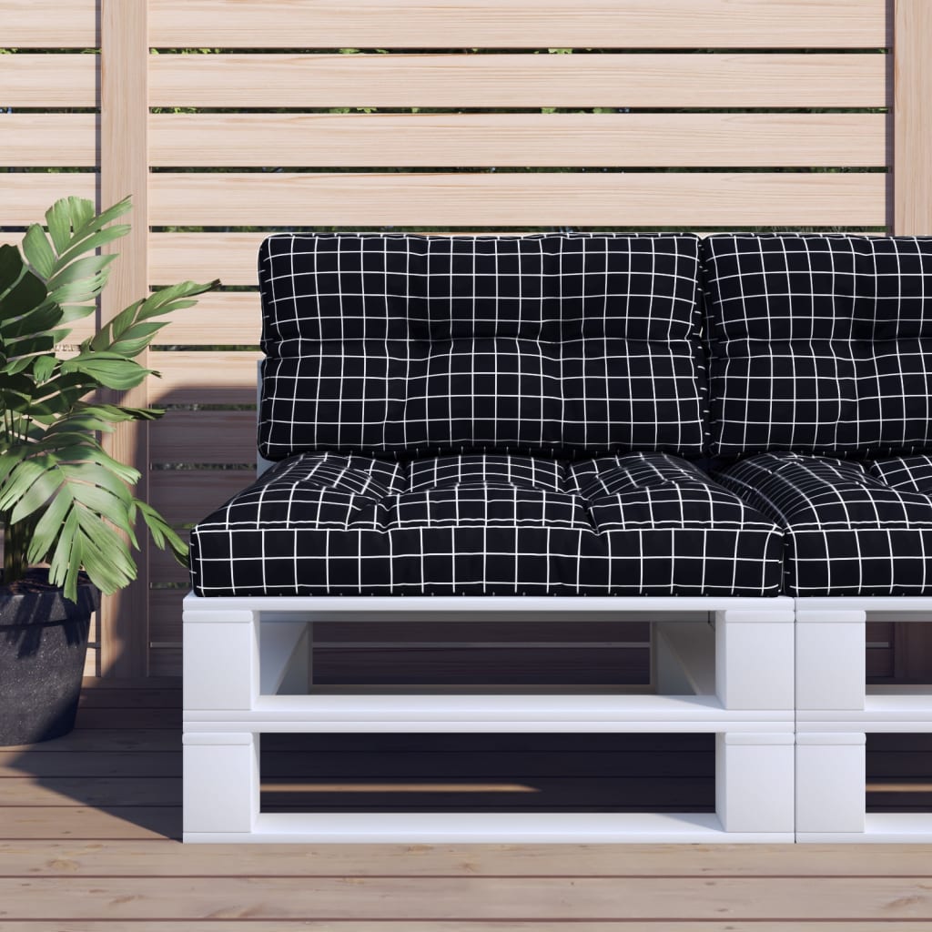 2 Piece Pallet Cushions Black Checkered Pattern Fabric