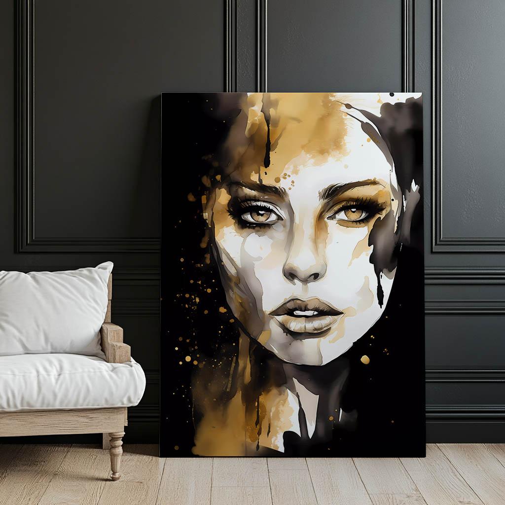 Portret Kobiety - Czerń I Złoto Portret Kobiety - Czerń I Złoto, 30X40 Cm, Rama Aluminiowa Czarna, Papier Matowy 230 Gsm