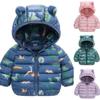 Детская верхняя одежда Осень Зима 1-5 лет Малыш Мальчик и Девочка Капюшон Легкий Пуховик Теплая Куртка Мультяшный Динозавр Молния Пальто Рождество