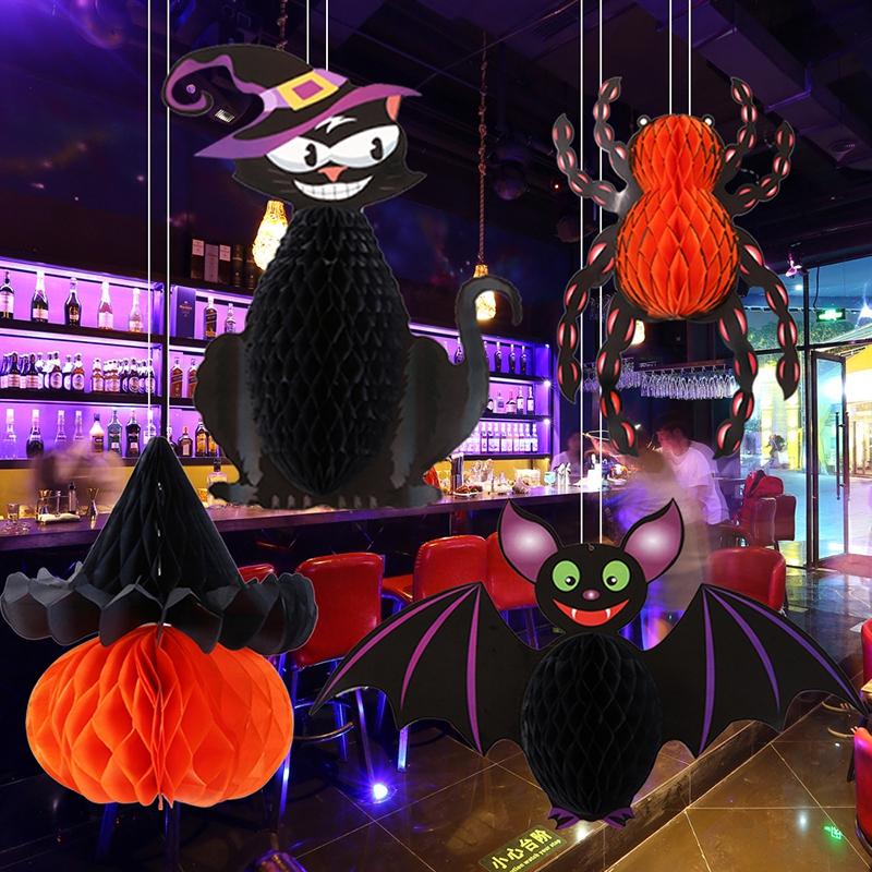 Halloween Decoration 3D Honeycomb Ball Pendant Party Background Wall Hanging Accessorie Halloween Pumpkin Spider Ghost Ornament