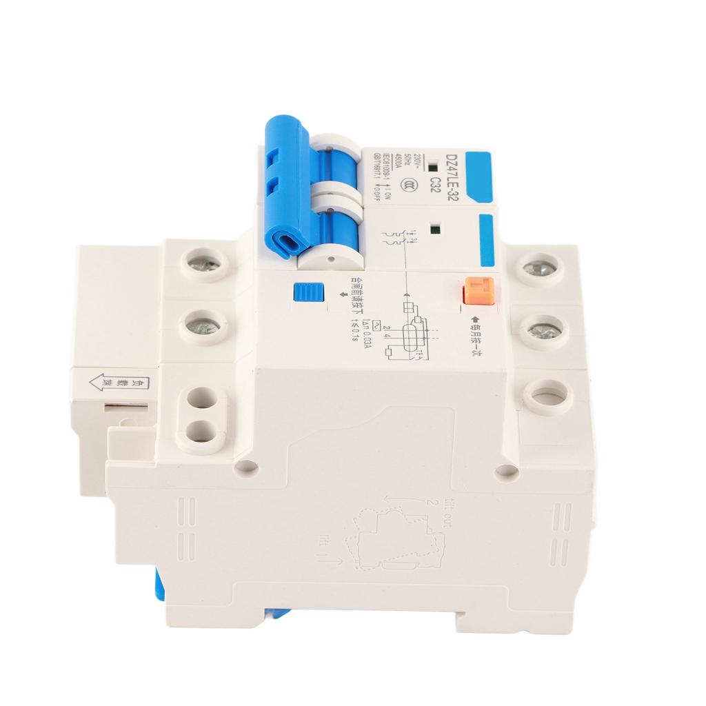 Residual Current Circuit Breaker 32A DZ47LE-32 2P+N C32 RCCB, 230 V 30 MA with Small Size for Home Decoration, Engineering Constructions