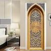 Elegant Floral ArabicDoor Sticker Wallpaper PVC Landscape Home Decor Furniture Vinyl Wrap Waterproof Wall Sticker Bedroom Door Decorative Film