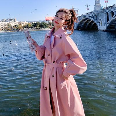 Весенне-осенняя розовая ветровка, женская куртка средней длины с поясом, элегантная дорожная куртка