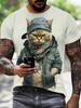 Men's Casual 3D Personality Cat Print T-shirt, Round Neck, Short Sleeve, Machine Wash - Very Suitable for Summer Outdoor Activities