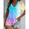 Женская футболка с V-образным вырезом, тай-дай, повседневная летняя, обычной длины, с ярким дизайном в стиле колор-блок
