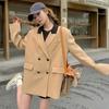 Ins Korean Casual Style Loose Slim Commuting Contrast Small Suit Jacket Women's Spring and Autumn Khaki Suit