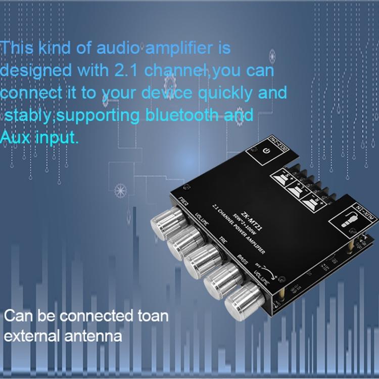ZK-MT21 50 Вт x 2+100 Вт 2.1-канальный модуль цифрового усилителя Bluetooth
