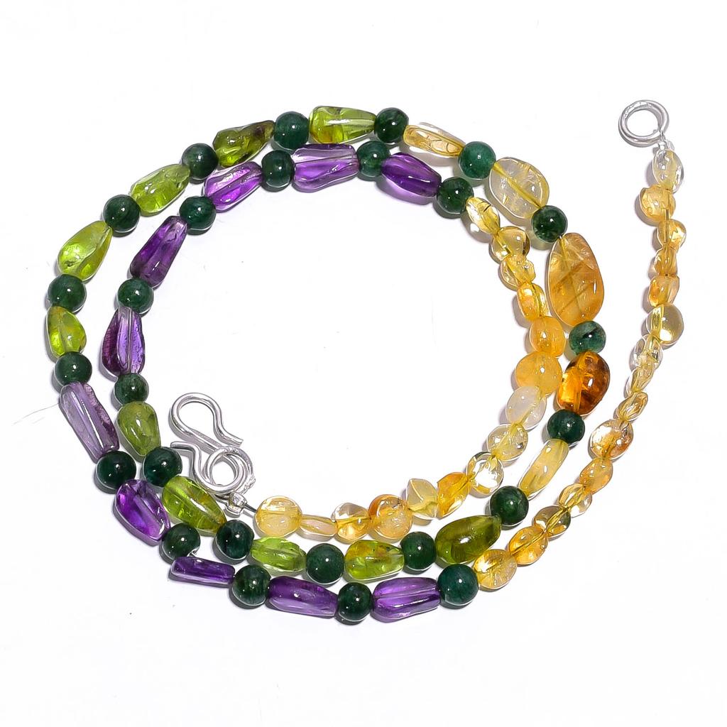Natural Citrine Amethyst Peridot Gemstone Smooth Beads Necklace 17" UB-4512 UB-4512