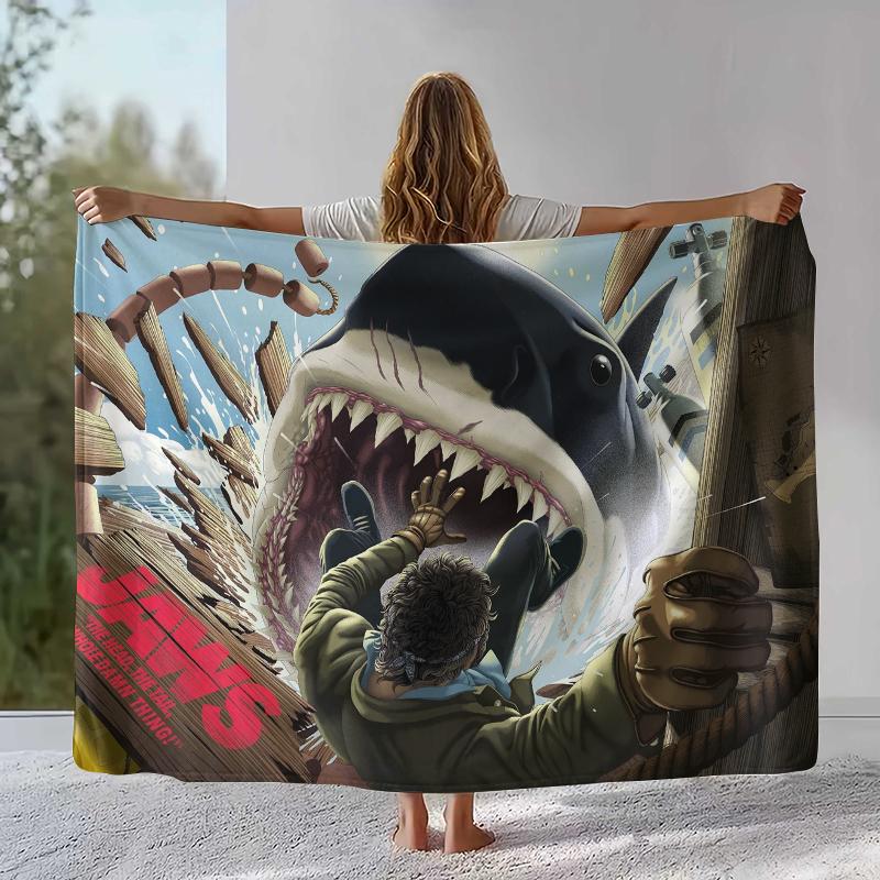 Horror Movie Jaws Shark Flannel Blanket,Ultra Soft Warm Plush Throw for Home Bedroom Bed Sofa Cover Office Camping Picnic gift