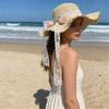 (One Size, Yellow) Women's Straw Sun Hat Breathable Stylish Decorative Tulip Lace Band Wide Brim Beach Hat