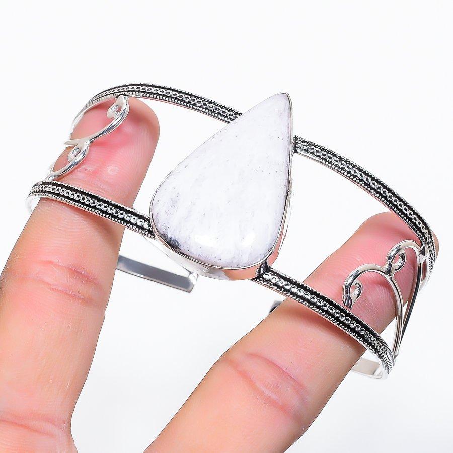 Scolecite Gemstone 925 Sterling Silver Cuff Bangle Adjustable
