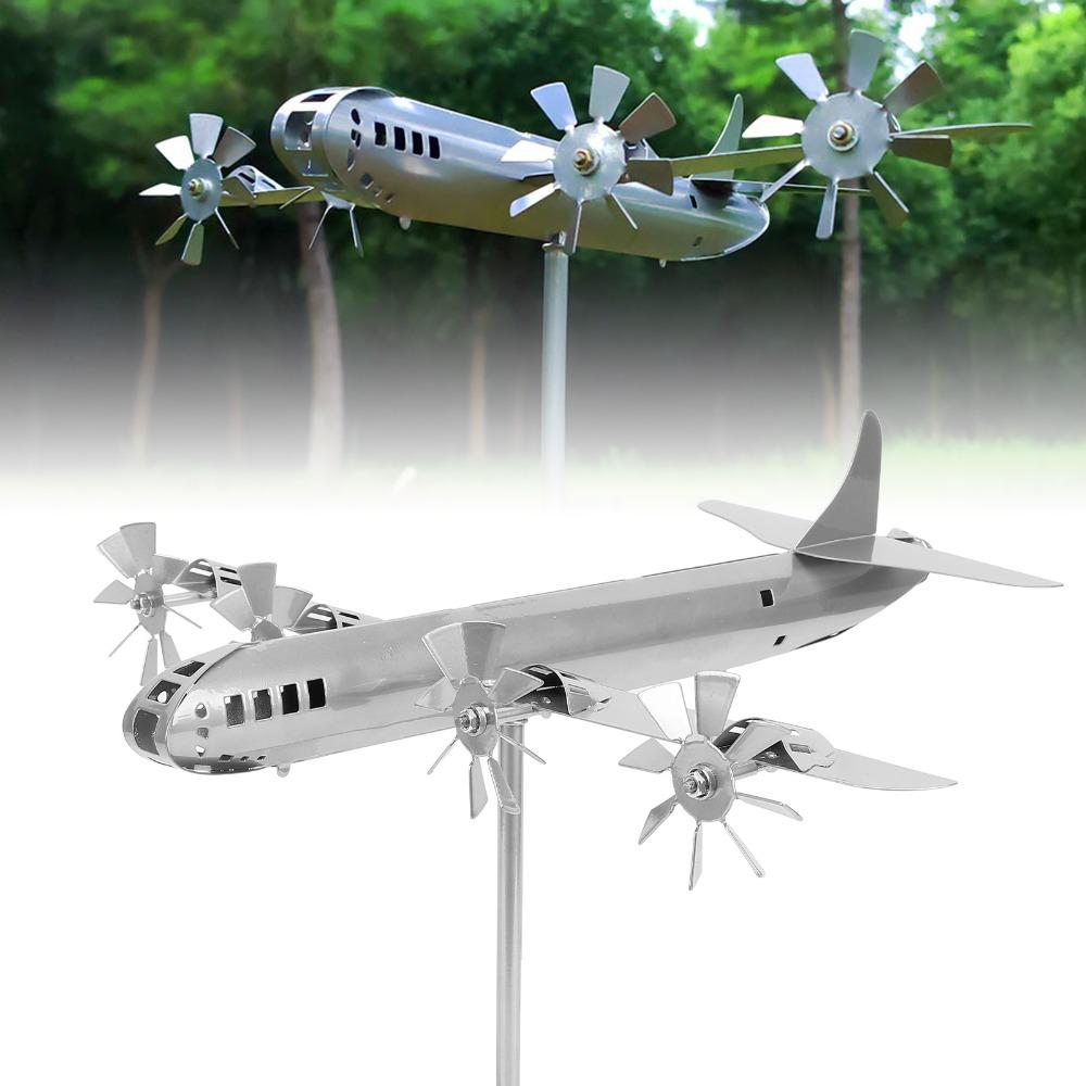 8pcs Iron Metal Wind Spinner Silver Garden Windmill Decor Airplane Windmill Garden Yard Patio