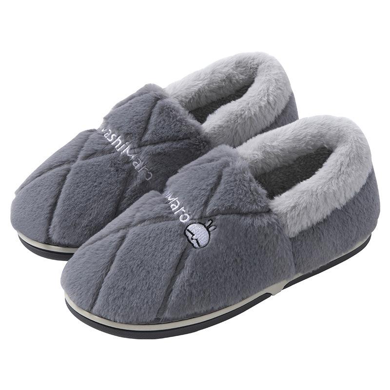 Универсальные хлопковые тапочки на каблуке для женщин, зимние домашние тапочки для дома, нескользящие теплые плюшевые хлопковые туфли для мужчин