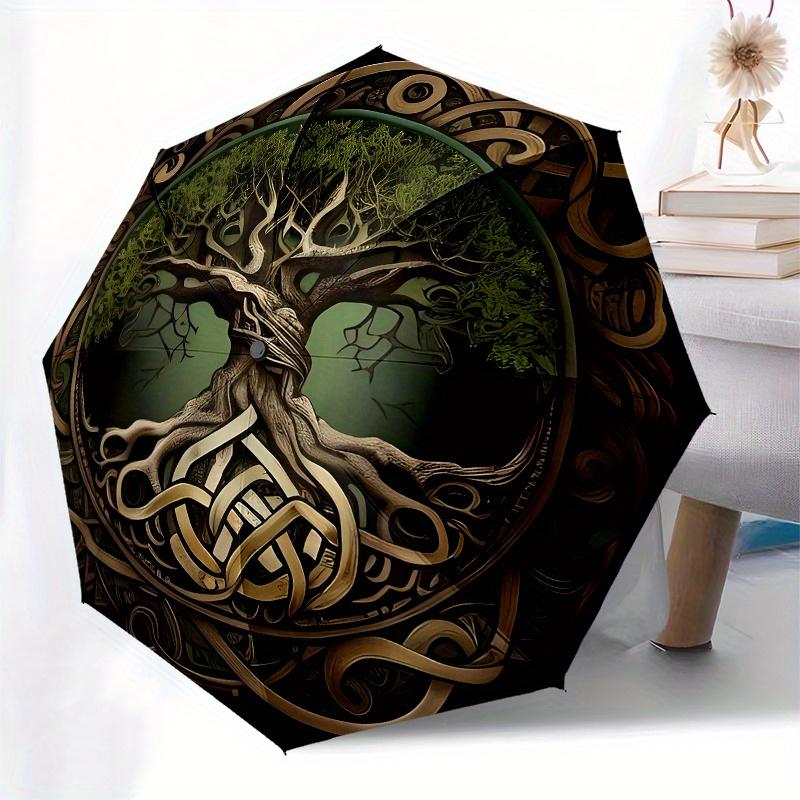 Celtic Tree of Life themed, Eight ribbed, Self folding umbrella Is Suitable for Everyday Outdoor Use and Is An Ideal Gift for Friends and Fa