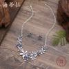 Luxury hot-selling color flower stud earrings necklace set, fashionable painting oil flower women's versatile earrings neck chain