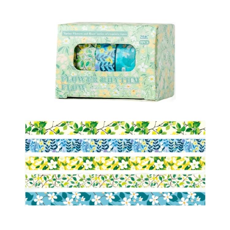 5Rolls Flower Decorative Tape Aesthetic Tape 10mmX2M Each Adhesive Tape for Art Craft Scrapbooking Photo Frame Journal