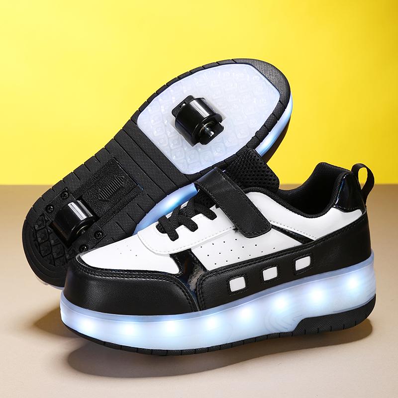 TUINANLE 2 Wheel Roller Shoes Boys and Girls Walking Shoes Can Walk, Slide and Shrink Flashing Lights for Primary School Students