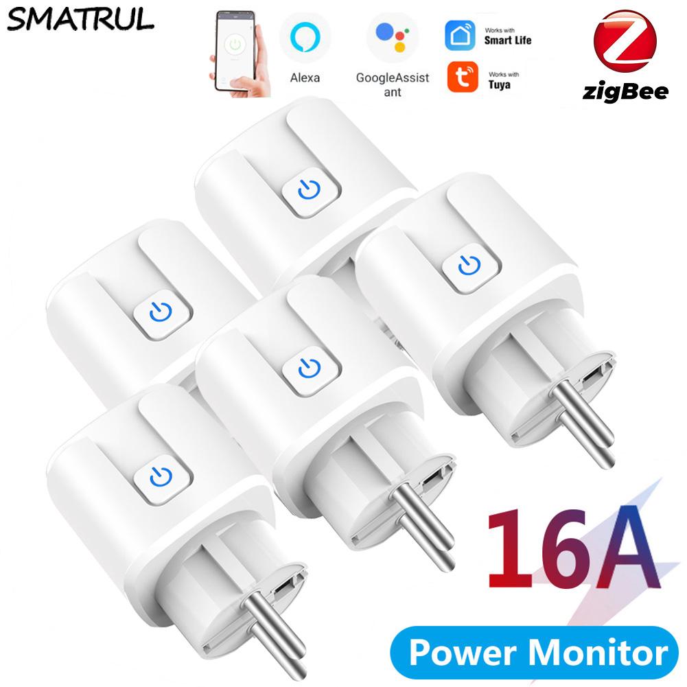 Умная розетка Tuya Zigbee 16a EU Fr адаптер беспроводной пульт дистанционного управления электрическая вилка монитора для Google Home Alexa