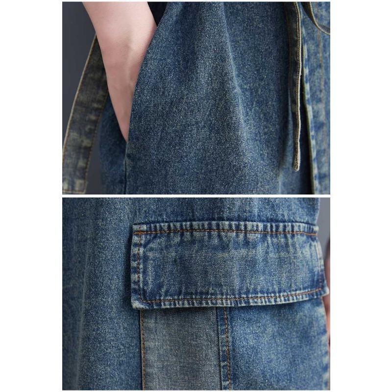 Летняя весна женская длинная одежда свободный пояс без рукавов джинсовые платья женские классические повседневные винтажные платья V-образный вырез юбка средней длины