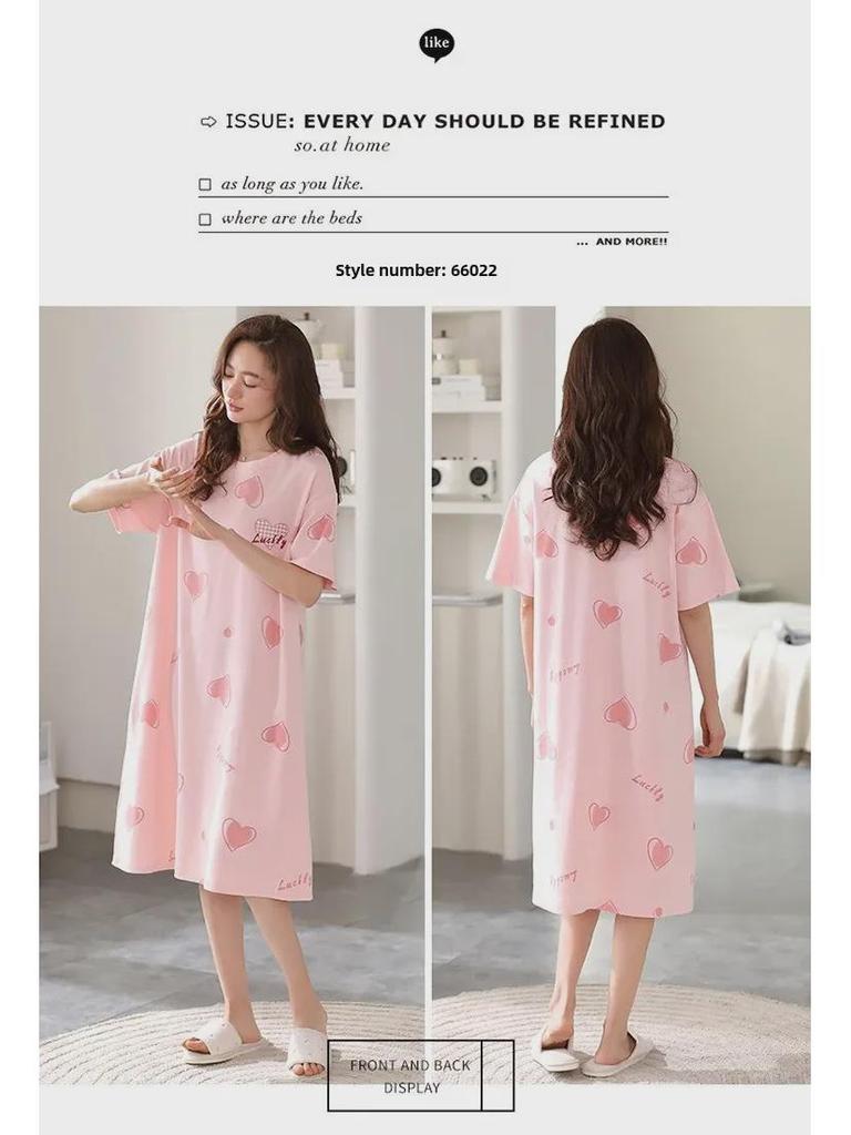 2024 Women's Cute Cartoon Summer Short-Sleeve Nightdress, Thin Large Size, Indoor/Outdoor Wear