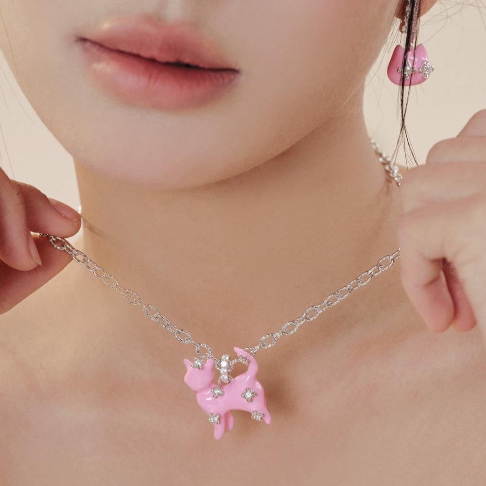 Clavicle Chain Cat Pedant Necklace Cartoon Women's Choker Chic Bear Pearl Necklace  Ladies