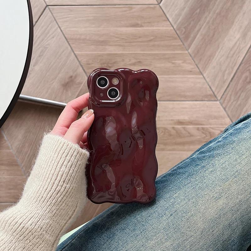 3D чехол для телефона с узором «Пузырьковая волна» для iPhone 17 16 15 14 13 12 11 Pro Max 14promax, винный цвет, мягкая противоударная задняя крышка