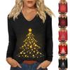 Women's Daily Casual Long Sleeve Christmas Print V-neck Top