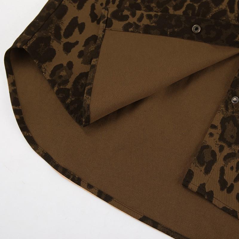 2026 Womens Vintage Leopard Print Jacket Loose Fit Mid Length Cotton Blazer