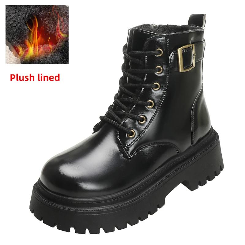 Fashion Chunky Platform Combat Boots for Women 2024 Winter Thicken Warm Plush Ankle Boots Woman Punk Thick Bottom PU Leather Botas Mujer