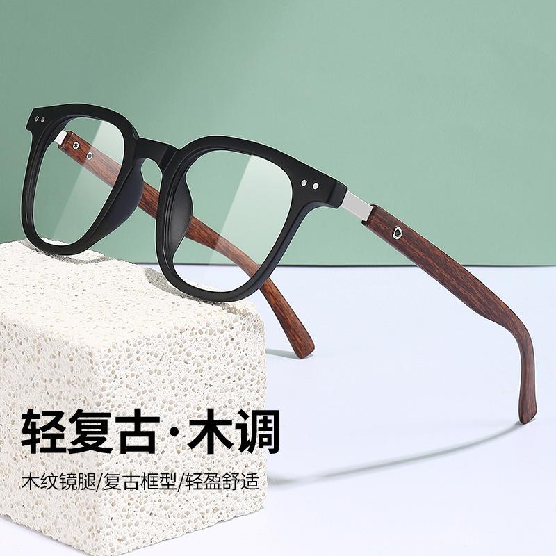Большая оправа с текстурой ретро-дерева, сверхлегкая и тонкая, анти-синее излучение, женские очки для близорукости, черная оправа может сочетаться с простым лицом