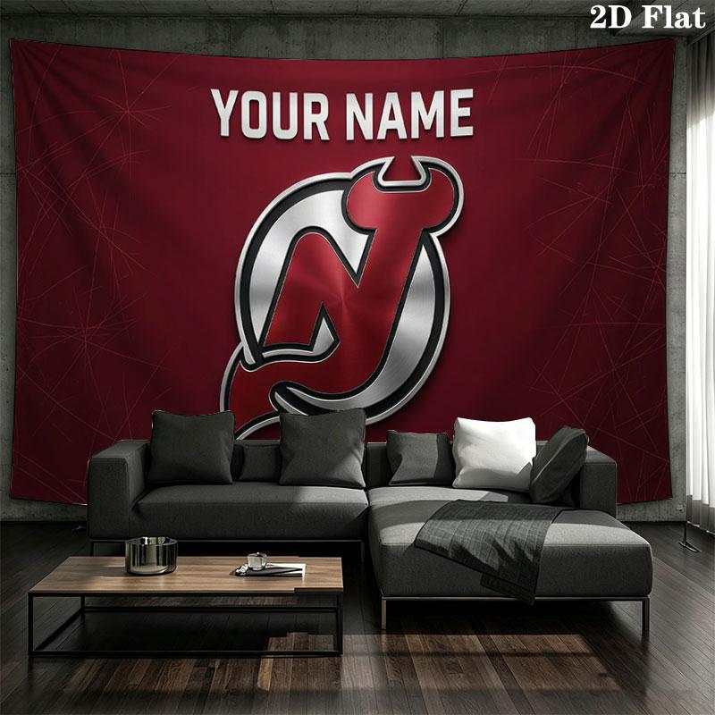 Custom Name,New Jersey Devils Wall tapestry, aesthetic printed fabric blanket, suitable for bedroom, living room, and home decor.