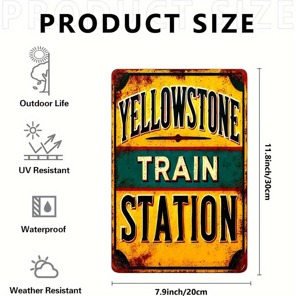 x Inch Rustic Waterproof Vintage Metal Sign Yellowstone Train Station Wall Art for Home Garage Bar Farmhouse Decor