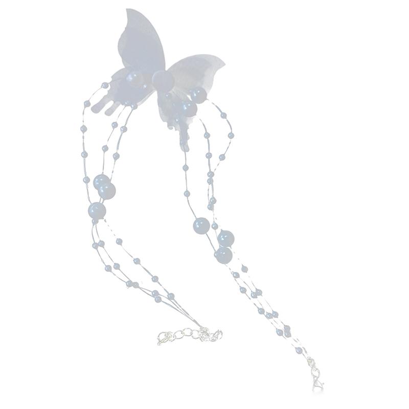 White Butterfly Pearl Choker Necklace For Women Sweet Imitation Pearl Clavicle Chain Neck Necklace Wedding Jewelry Gift