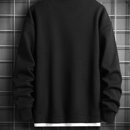 Мужской осенне-зимний топ, искусственный двухсекционный лоскутный однотонный свободный пуловер с круглым вырезом, средней длины, с длинными рукавами, мягкая уличная одежда