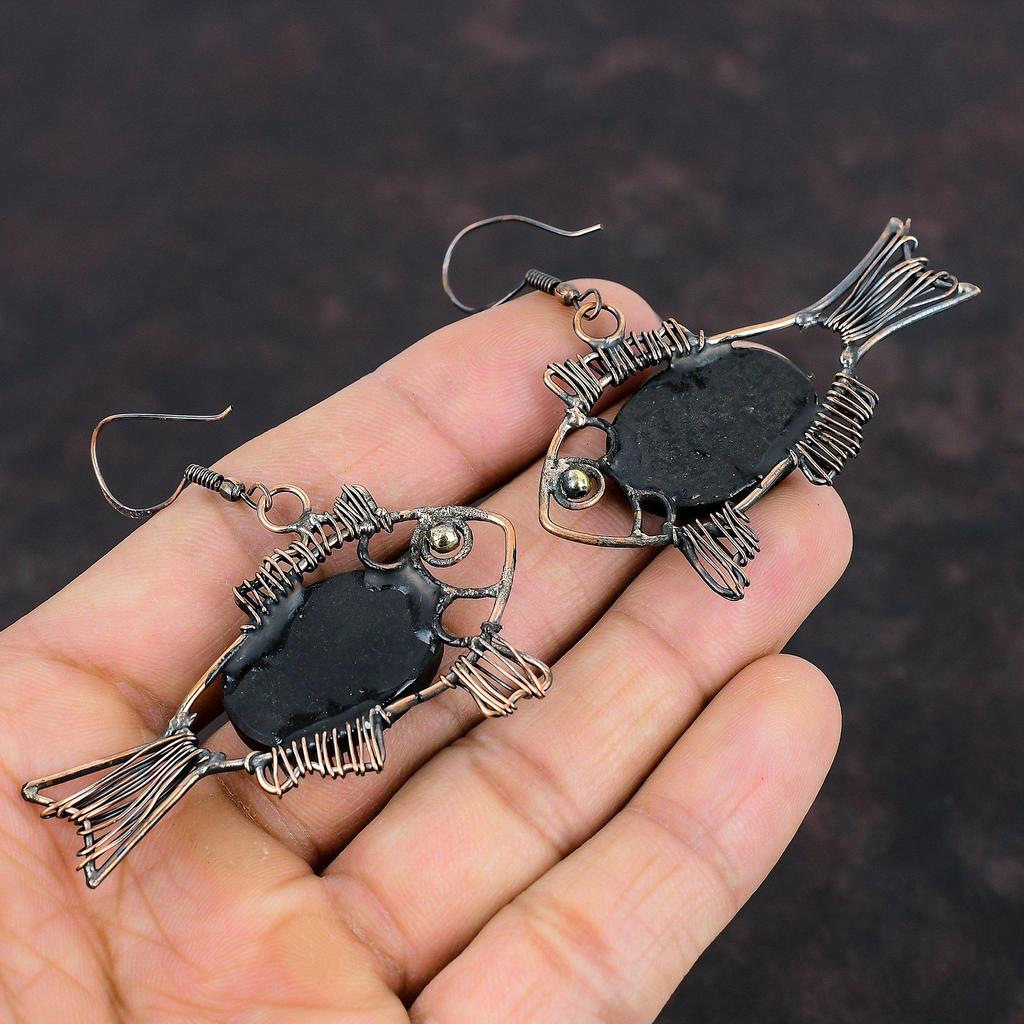 Серьги в виде ракушек из ушка, серьги из медной проволоки, серьги ручной работы с драгоценными камнями, ювелирные изделия из ракушек из ушка, серьги в форме рыбы, медные ювелирные изделия, подарки для нее