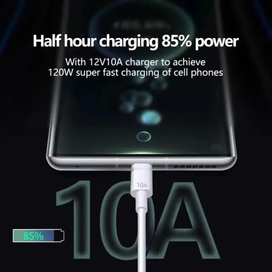 Универсальный USB Type C кабель 120 Вт 10 А, супербыстрая зарядка, кабель для передачи данных, 1 м / 1,5 м / 2 м, совместим с Xiaomi Samsung Huawei, кабель для зарядки