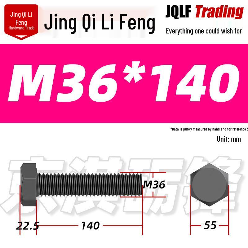 12.9 Grade High-Strength Blackened Hex Bolt M22-M48