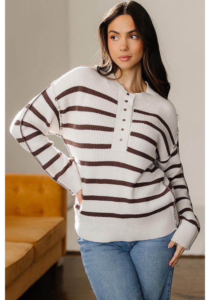 2025 Fall/Winter Women's V-Neck Striped Pullover Sweater - European & American Fashion Trend
