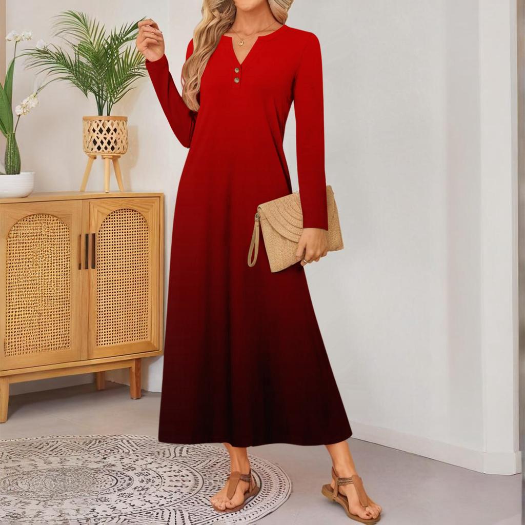 Women Gradient Print Long-sleeved Comfortable Loose Dress Elegant Dress
