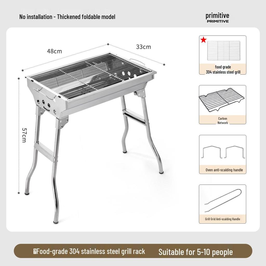 Большой портативный складной угольный гриль-барбекю из нержавеющей стали для использования на открытом воздухе и дома