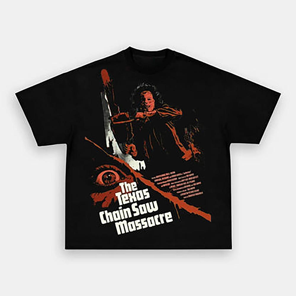 Evil Leatherface Bloody Chainsaw Portrait Graphic Horror Halloween Shirt