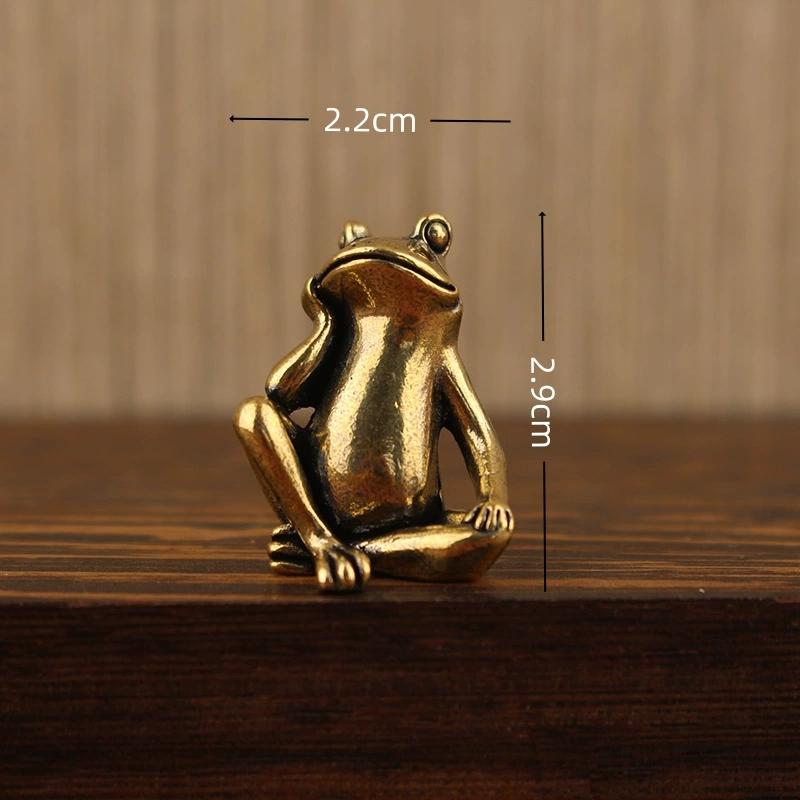Brass Thinking Frog Figurine Vintage Frog Animal Copper Statue Ornaments Office Home Decoration Desktop Ornaments Crafts