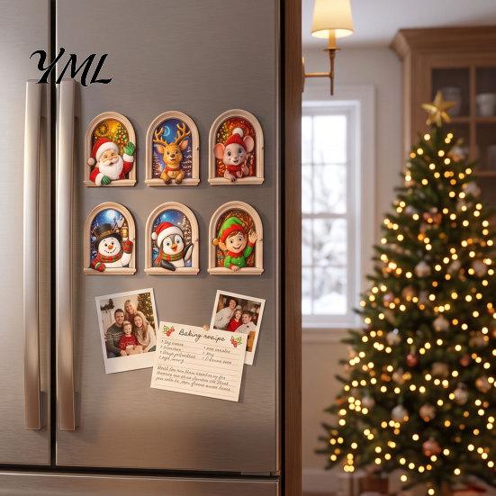 Creative Christmas Tree Decorations Arch Wooden Fridge Magnet Set, Holiday Window Frame 3D Printed Festive Magnets Magnetic Decor for Refrigerator