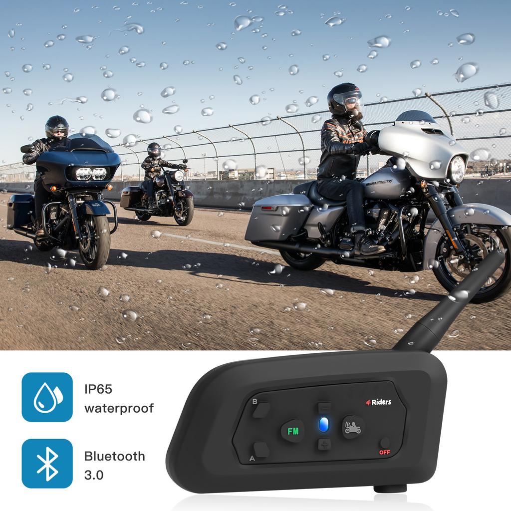 V4 PRO Мотоциклетный шлем Bluetooth-гарнитура для связи 1200 м 4 водителя Полный дуплекс Интерфон с FM-радио Водонепроницаемый коммуникатор
