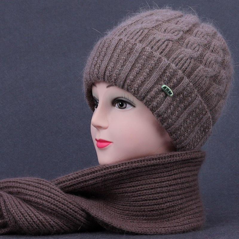 Women's Autumn-Winter Thickened Knit Hat & Scarf Set for Middle-aged & Elderly