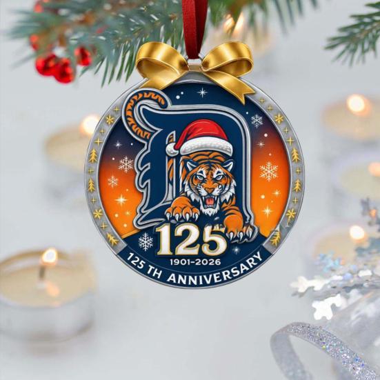Tiger Team Christmas Decoration Detroit Team 125th Anniversary Hanging Decoration Alloy Ornament with Tiger Logo for Christmas Tree Baseball Fans Gift