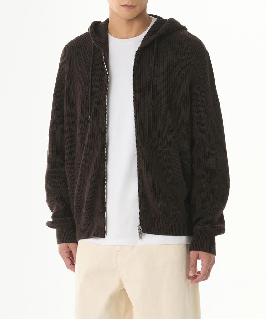 MUSINSA STANDARD Ribbed Knit Hooded Zip-Up [Brown]