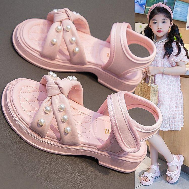 Girls Summer Pearl Princess Sandals Non Slip Soft Sole Beach Shoes Stylish Children Footwear
