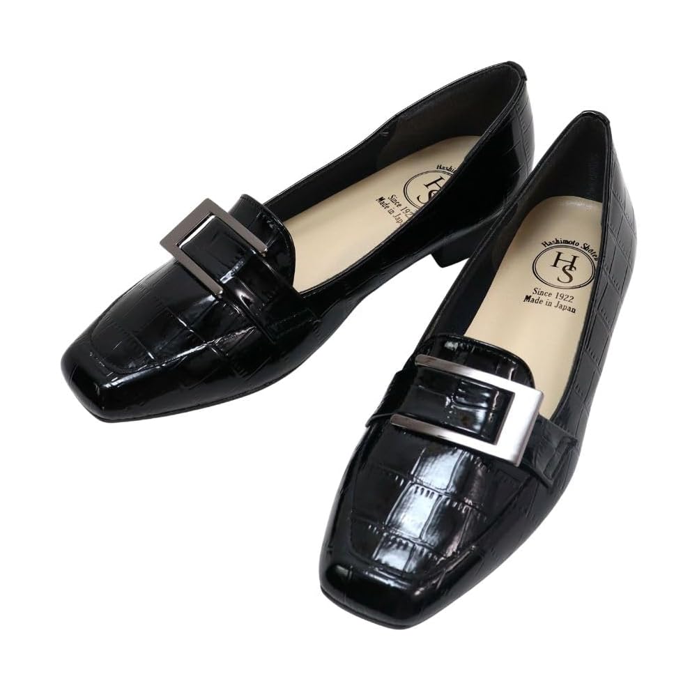 HS Японские лоферы/туфли-лодочки для женщин, Обувь на плоской подошве, Широкая посадка 3E, Квадратный носок, Лакированная кожа, 15 см