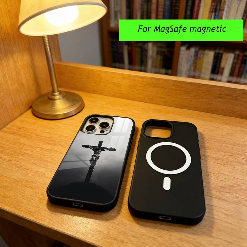 Чехол для телефона с изображением Иисуса Христа Для iPhone17,16,15,14,13,12,11 Plus,Pro Магнитный с Magsafe Беспроводная зарядка